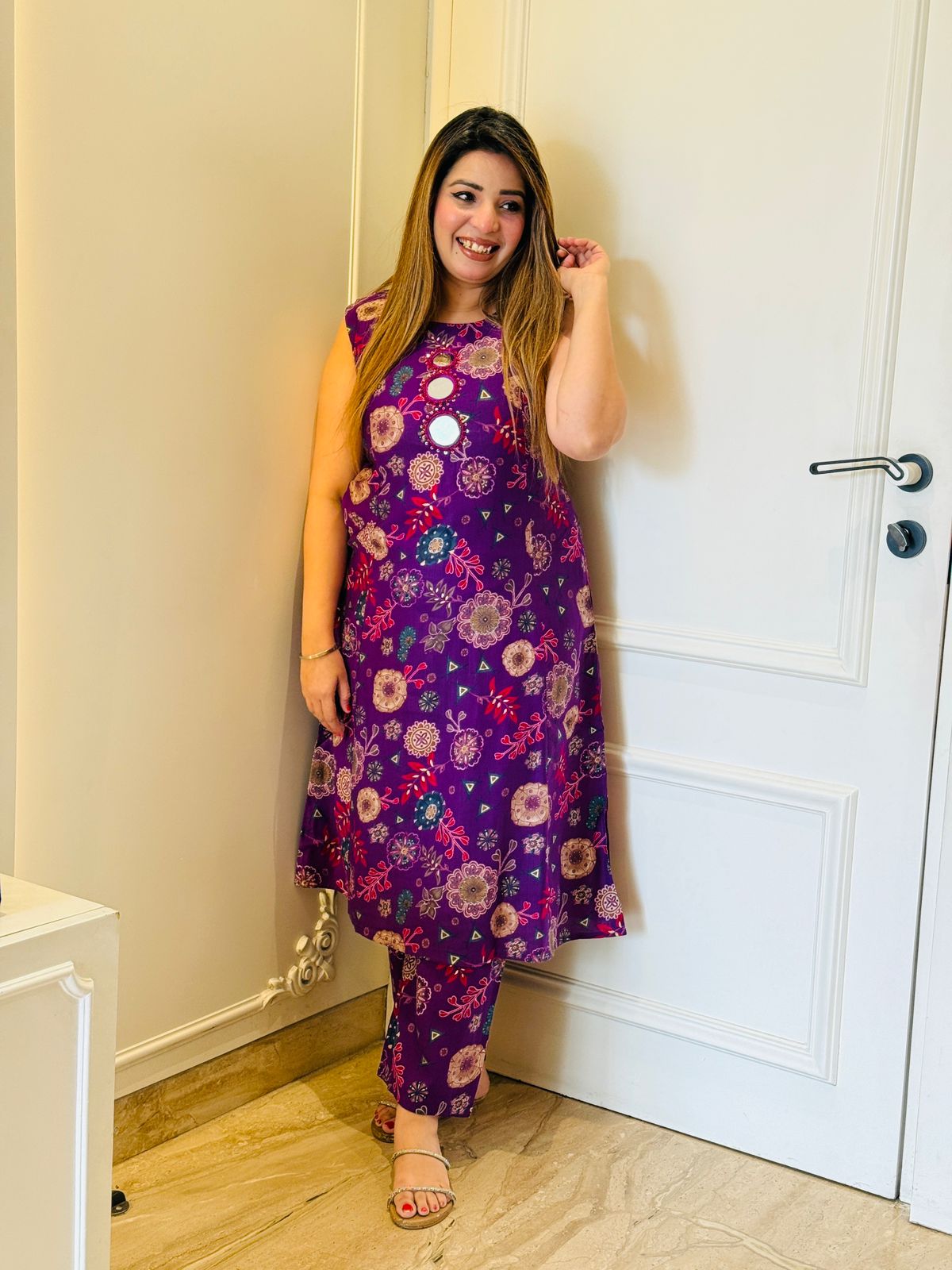 Aira Cotton Printed A-Line- Pink, Red, Navy, Purple, Blue, Yellow